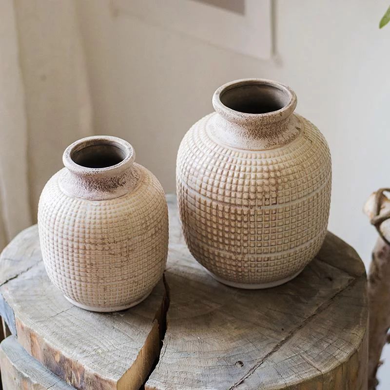 White Textured Porcelain Ceramic Jar Vase | Walmart (US)