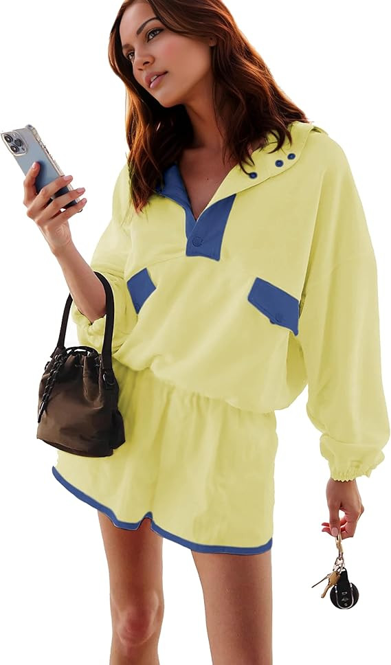 Women's Two Piece Short Sets Summer Lounge Sweatsuits Long Sleeve Outfits Travel Tracksuit with P... | Amazon (US)