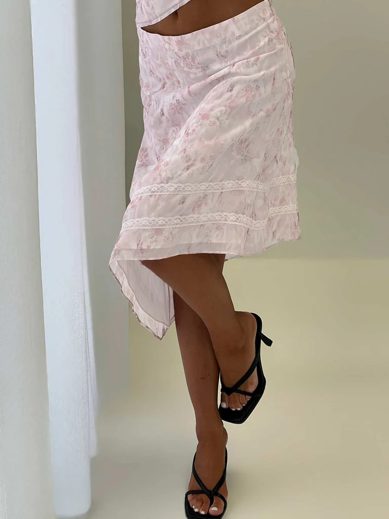 Avaline Asymmetrical Midi Skirt Pink | Princess Polly US