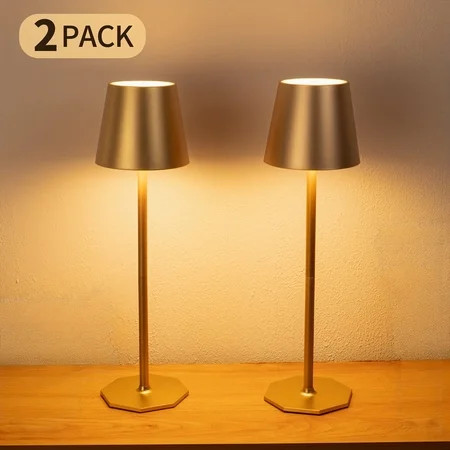 2 Pack Rechargeable Table Lamps Cordless Table Lights - 6000mAh Battery Operated Touch Night Light Lamp Wireless Portable Desk Lamp For Table Restaurant Bedroom Patio(Golden) | Walmart (US)