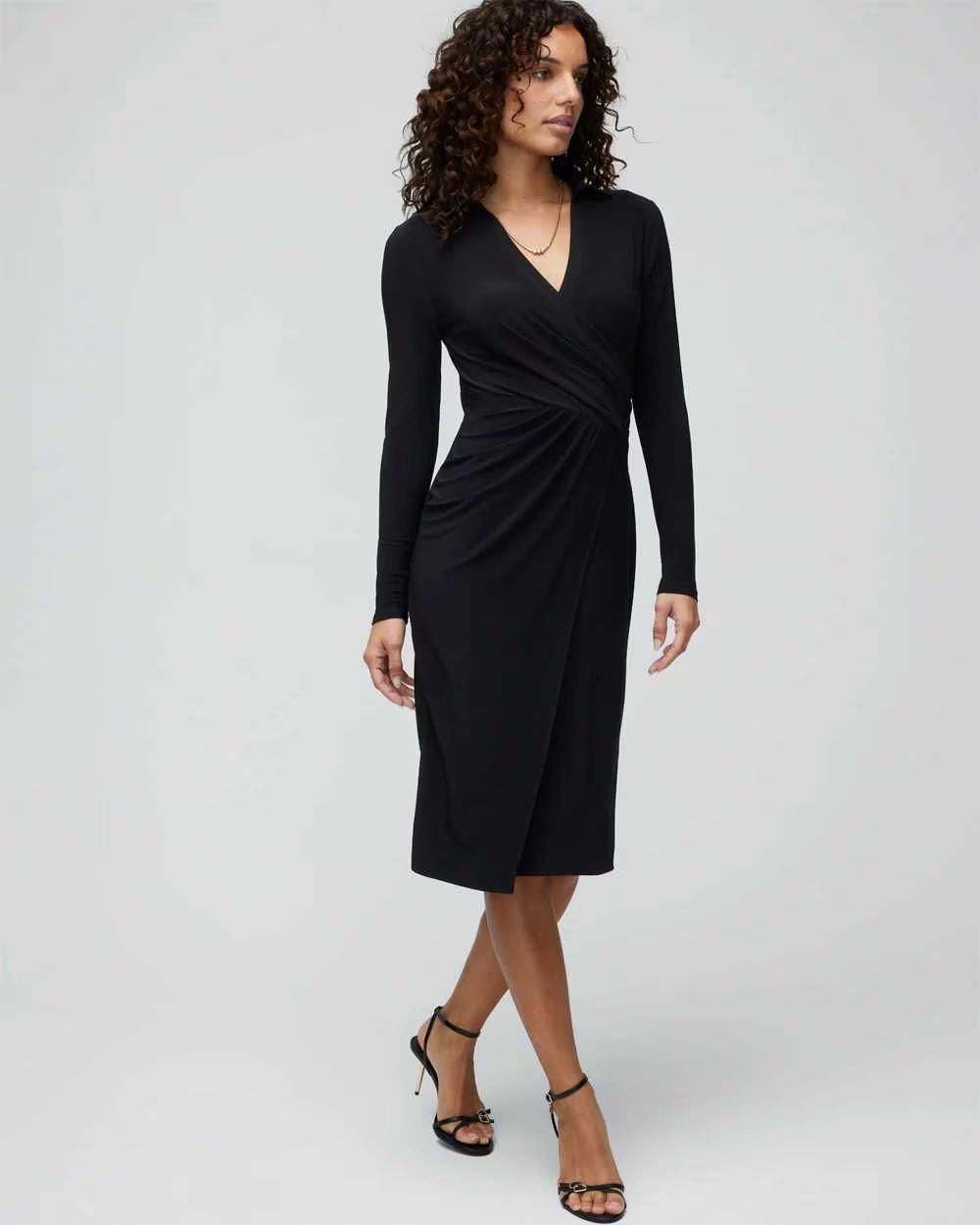 Long Sleeve Matte Jersey Faux Wrap Midi Dress | White House Black Market