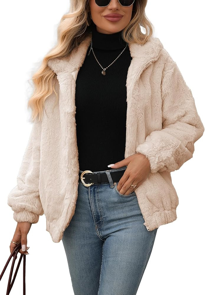 Women's Faux Fur Cropped Coat Fall Winter Warm Fleece Jackets Full Zip Sherpa Jacket | Amazon (US)