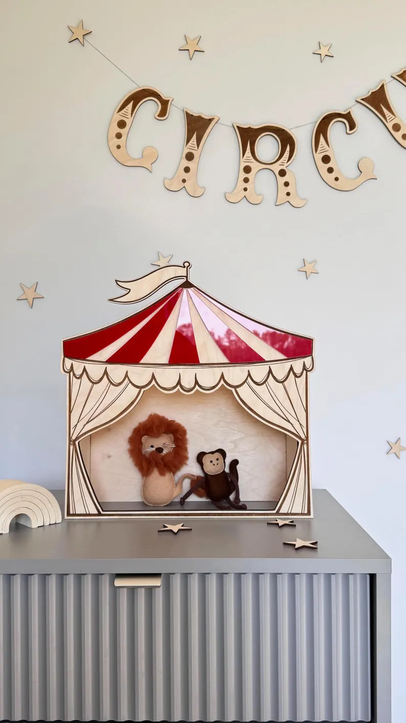 Circus Puppet Theater for Kids, Retro Style, Montessori, Interactive Play Tent, Wooden Children's... | Etsy (US)