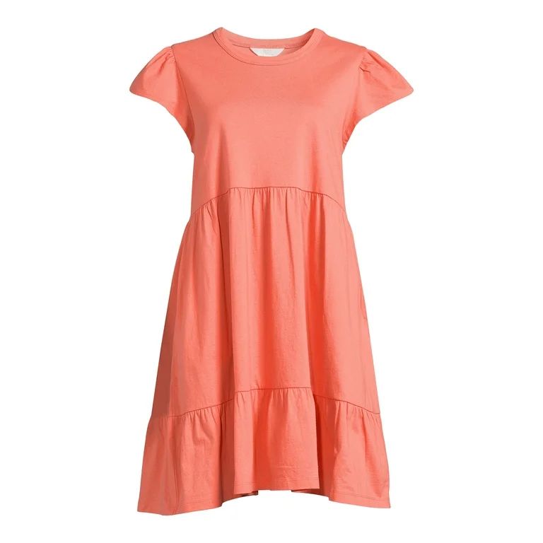 Time and Tru Women's Short Sleeve Tiered Knit Dress with Pockets | Walmart (US)