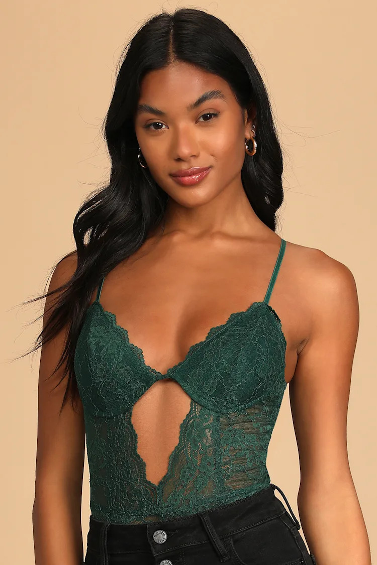 Next Level Sultry Emerald Green Sheer Lace Cutout Bodysuit | Lulus (US)