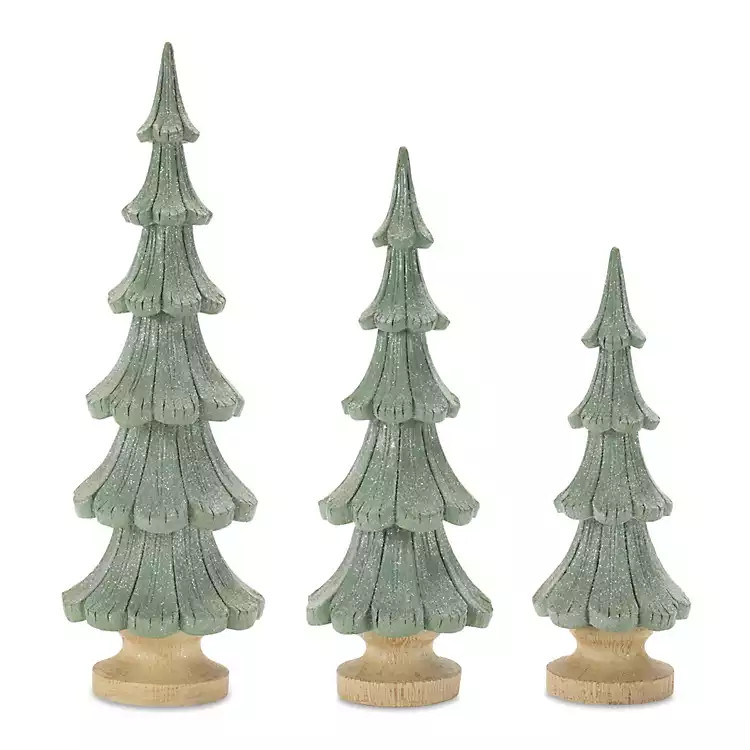 New! Green Glittered Pine Christmas Trees, Set of 3 | Kirklands