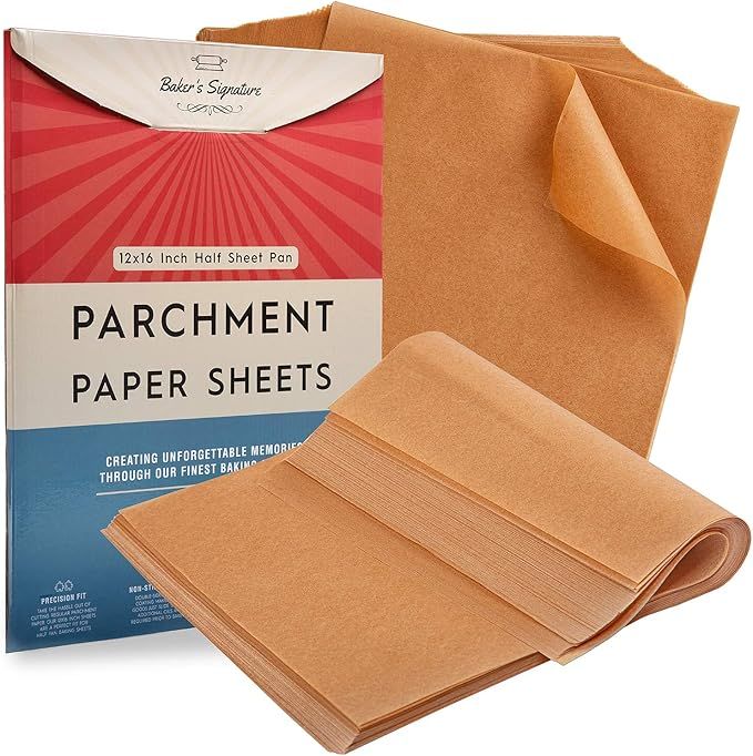 Parchment Paper Baking Sheets by Baker's Signature | Precut Non-Stick & Unbleached - Will Not Cur... | Amazon (US)