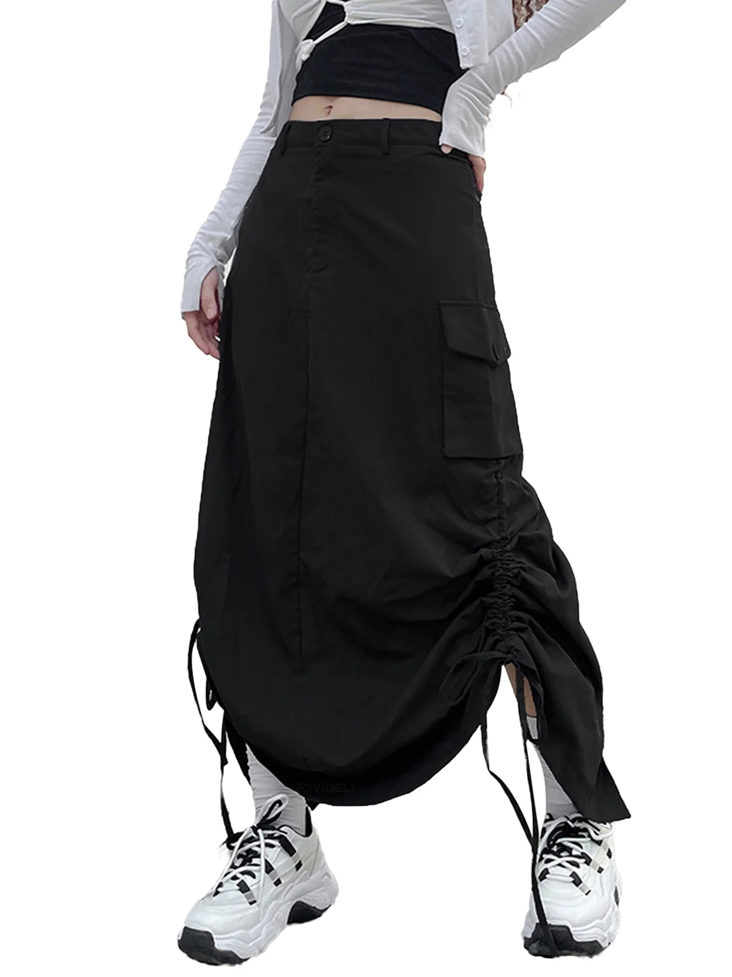 Gwiyeopda Women Low Rise Side Drawstring Ruched Long Cargo Skirt,S,M,L,XL | Walmart (US)