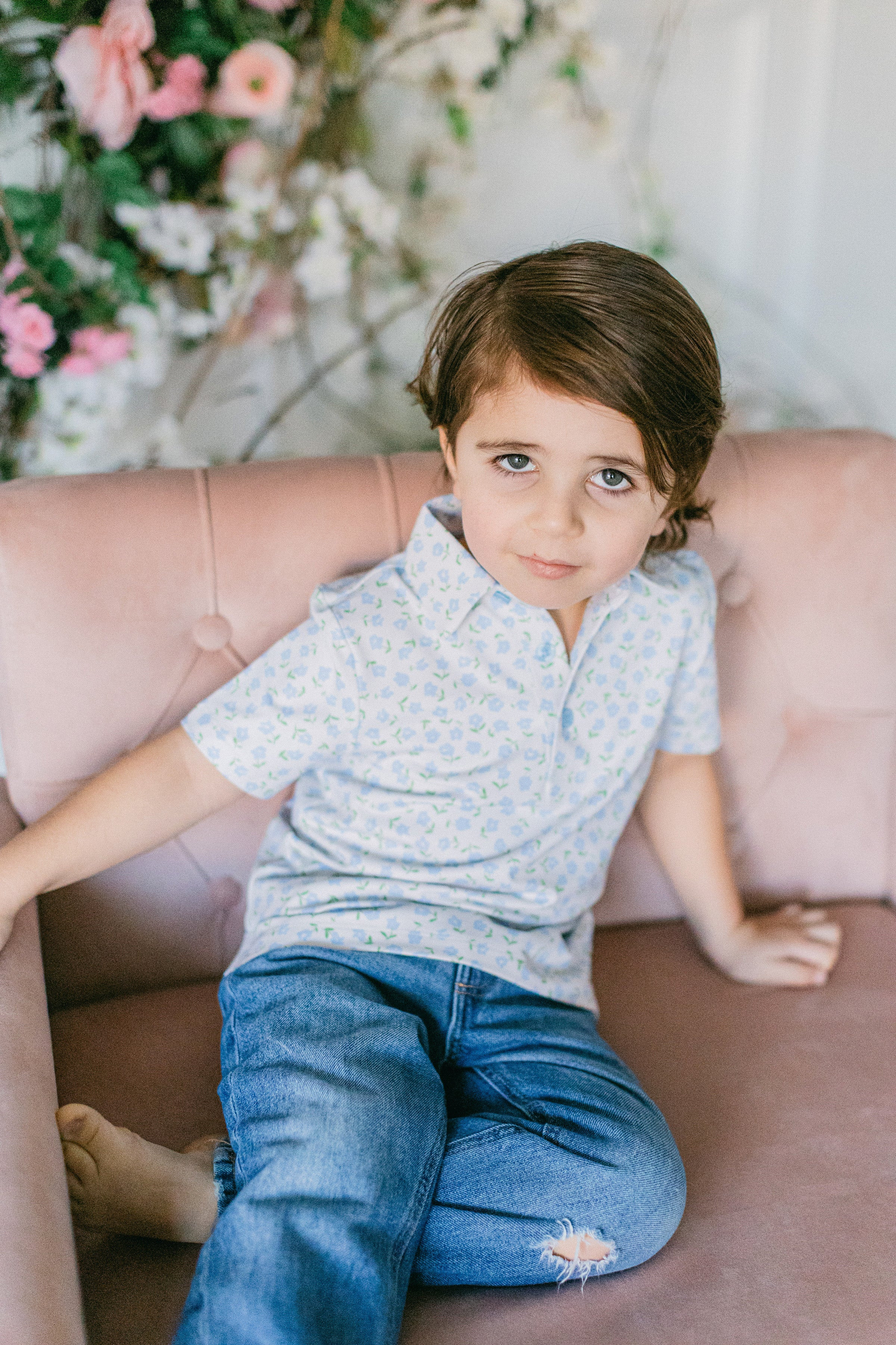 Blue Ditsy Boys' Polo | Poppy Kids Co