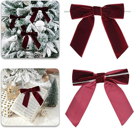 Burgundy Velvet Ribbon Christmas Bow 5 Inch Premade Maroon Bows for Christmas Tree Hanging Decora... | Amazon (US)