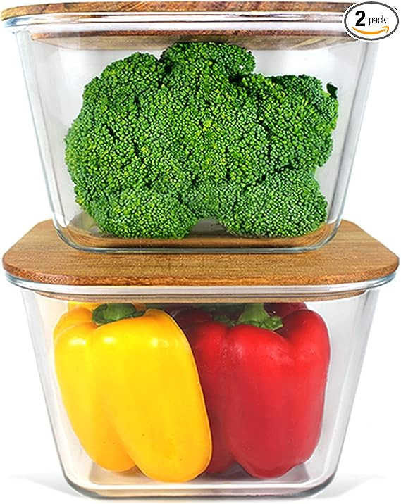 Glass Containers with Wood Lids, Large Glass Food Storage Container Set, Glass Food Containers wi... | Amazon (US)