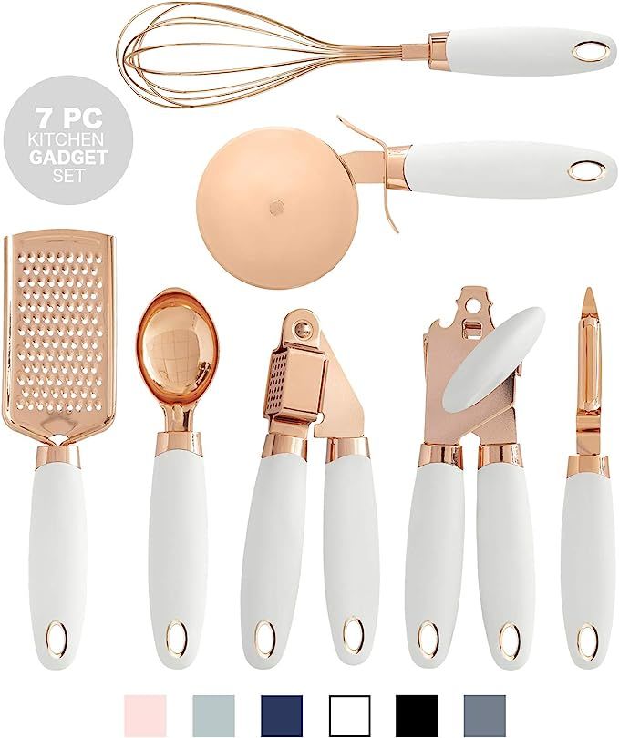 COOK With COLOR 7 Pc Kitchen Gadget Set Copper Coated Stainless Steel Utensils with Soft Touch Wh... | Amazon (US)