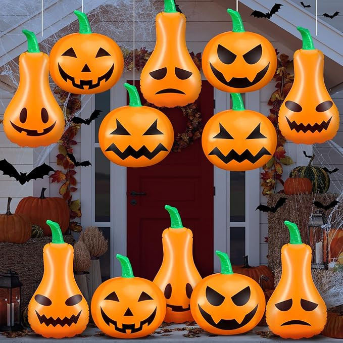 12 Pieces Halloween Inflatable Pumpkin Outdoor Decorations Blow up Pumpkin Fall Thanksgiving Infl... | Amazon (US)