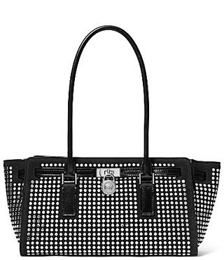 Michael Kors Hamilton Moderne Small Studded Suede Satchel Bag - Black | Dillard's