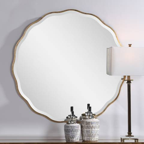 Uttermost Aneta Aged Gold 42" Round Scalloped Modern Wall Mirror | Lamps Plus