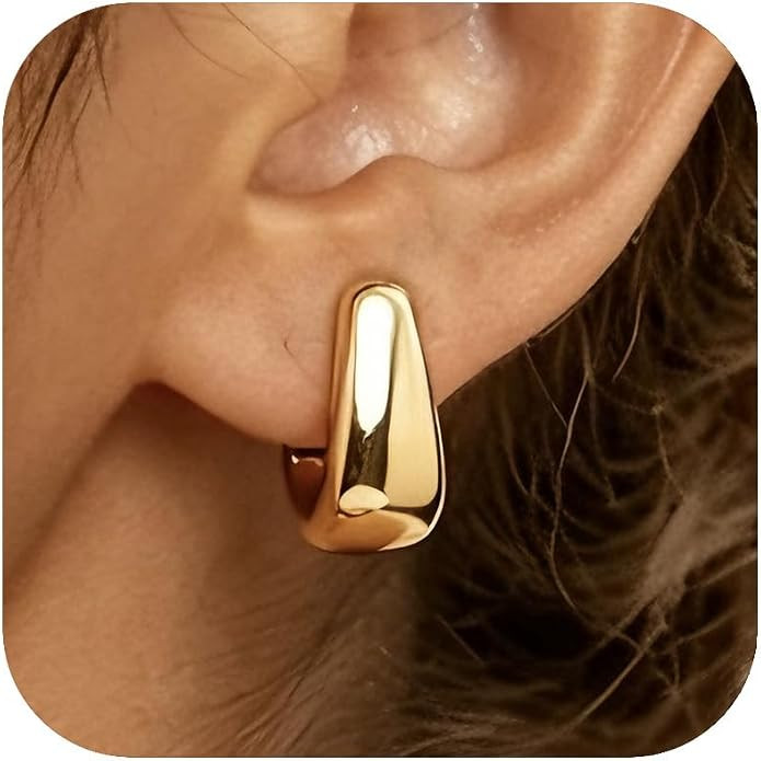 Chunky Small Gold Hoop Huggie Earrings for Women Hypoallergenic Daily Wear | Amazon (US)