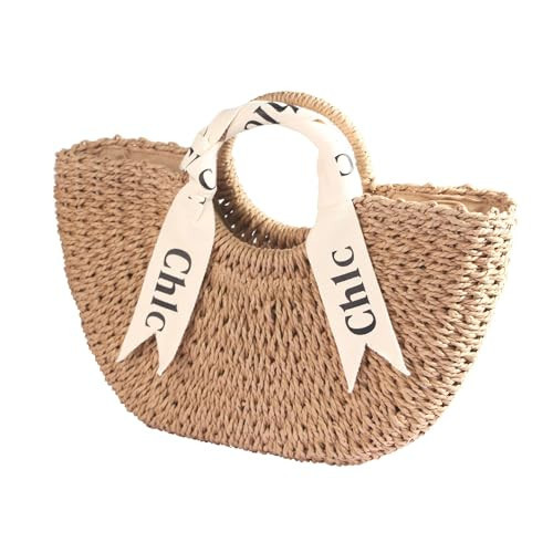 Eiyye Summer Straw Tote Bag Women's Beach Bag Woven Tote Handbag Straw Purse for Travel Vacation Shopping(Khaki) | Amazon (US)