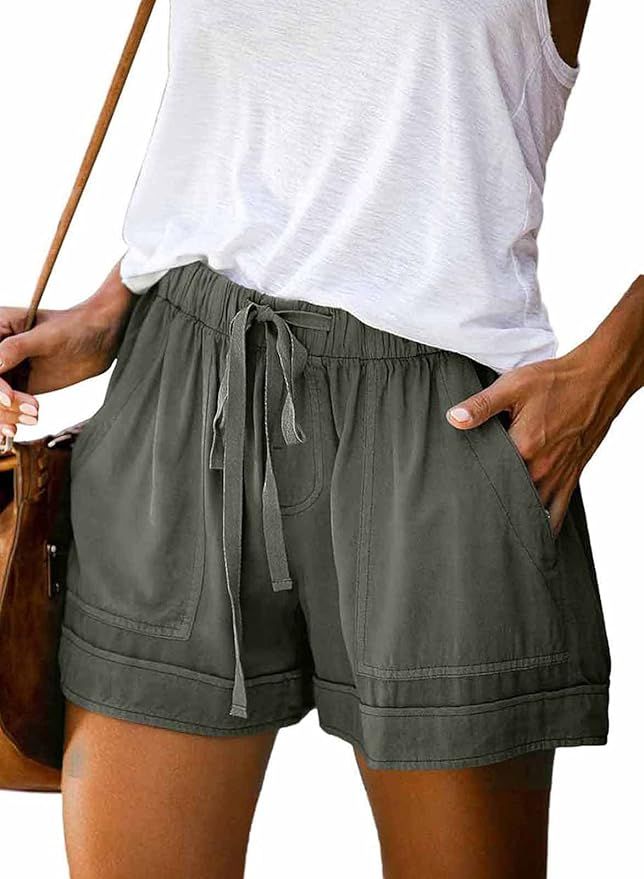 Womens Drawstring Shorts Summer Elastic Waist Casual Lightweight with Pockets | Amazon (US)