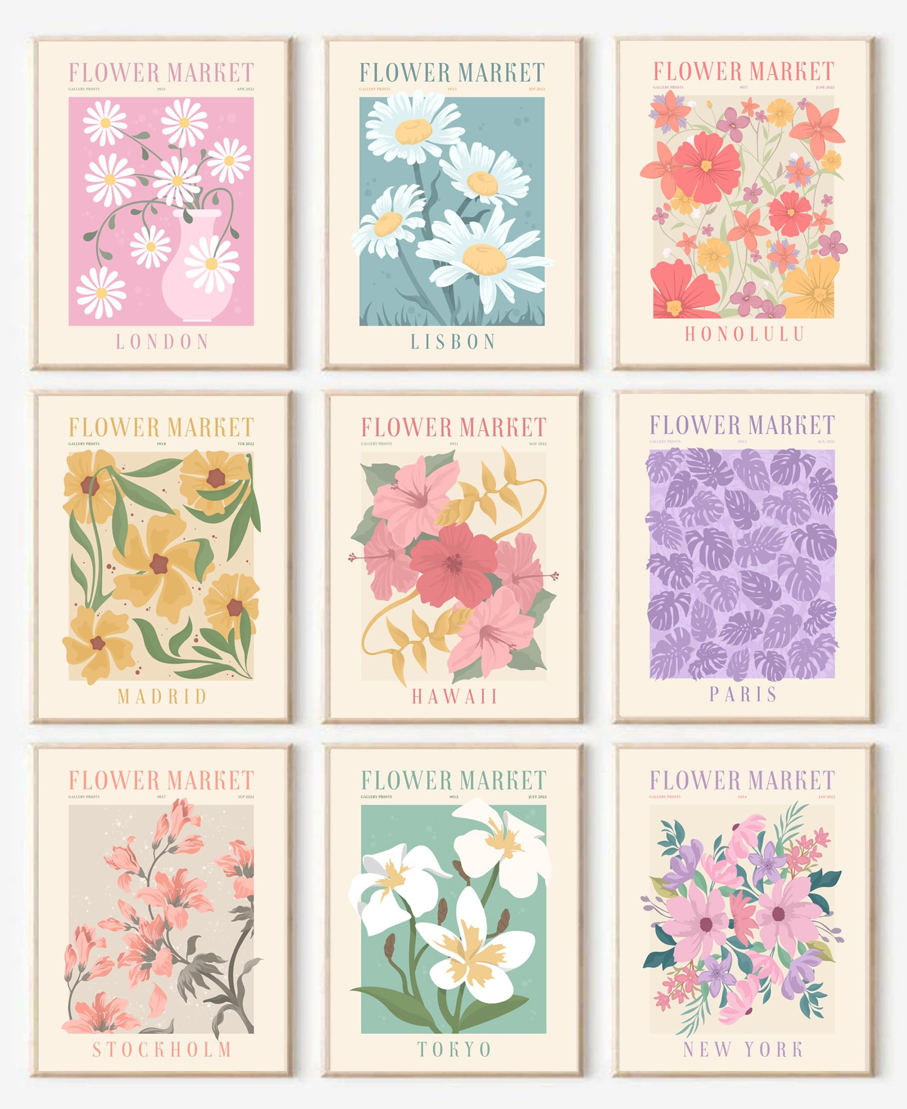 Flower Market Posters Set of 9, Minimalist Flower Market Wall Art Prints, Vintage Flower Pictures... | Amazon (US)