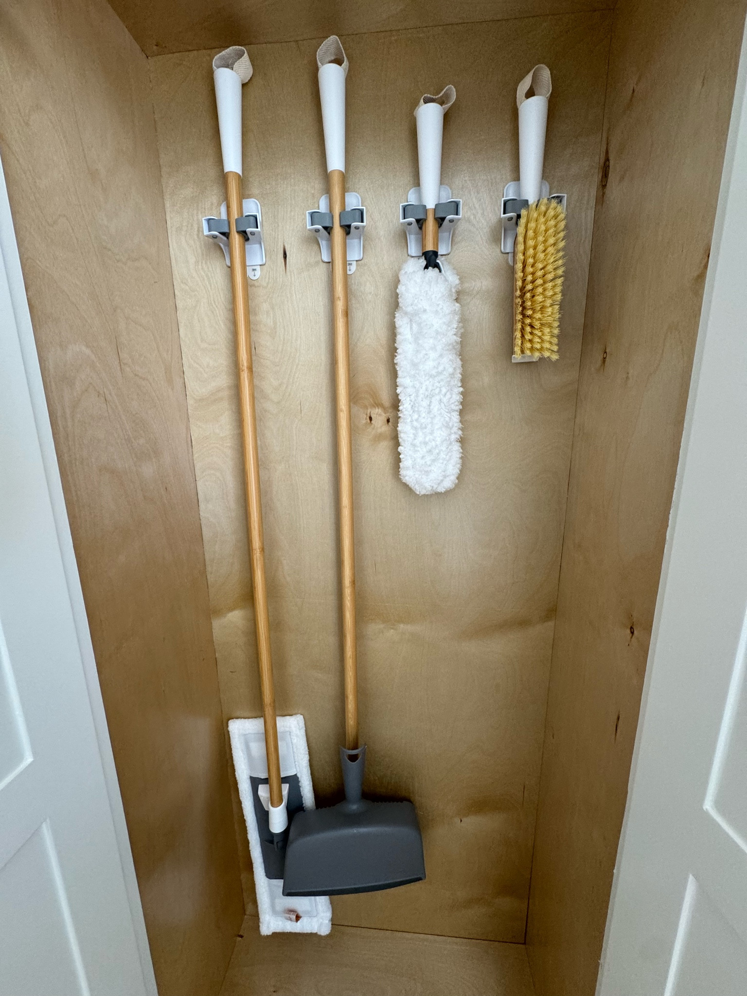 If you’re gonna clean, you might as well clean with pretty tools. Cleaning organization at its best. #HouseholdProducts #prettybroom.#CleaningCloset.