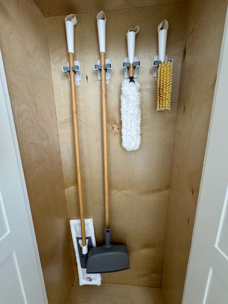 If you’re gonna clean, you might as well clean with pretty tools. Cleaning organization at its best. #HouseholdProducts #prettybroom.#CleaningCloset.
