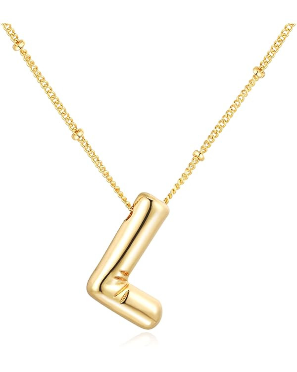 Bubble Letter Necklace Balloon Initial Necklaces for Women Dainty Alphabet Pendant 14K Gold Plate... | Amazon (US)