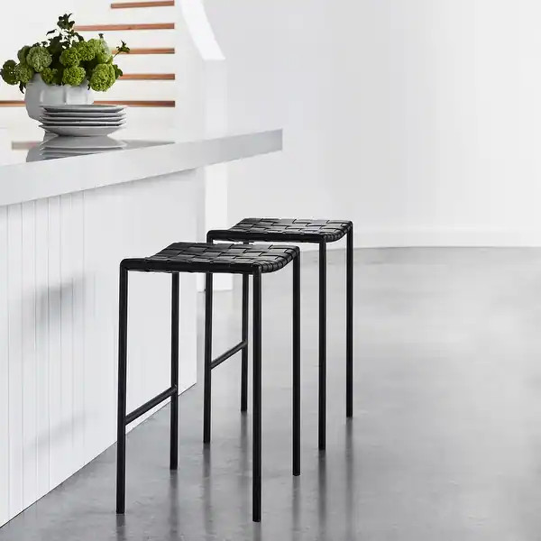 Soho Mid-century Modern Leather Weave Backless Bar Stool (26-inch/ 30-inch) (Single) | Bed Bath & Beyond