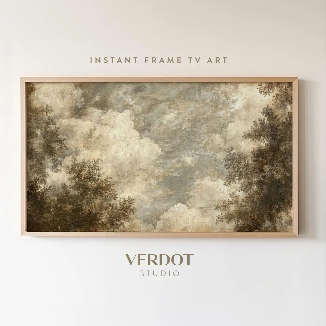 Cloudy Sky Tree Spring Frame TV Art, Vintage Sky Painting, Rustic Neutral Earthy Screensaver, Spr... | Etsy (US)