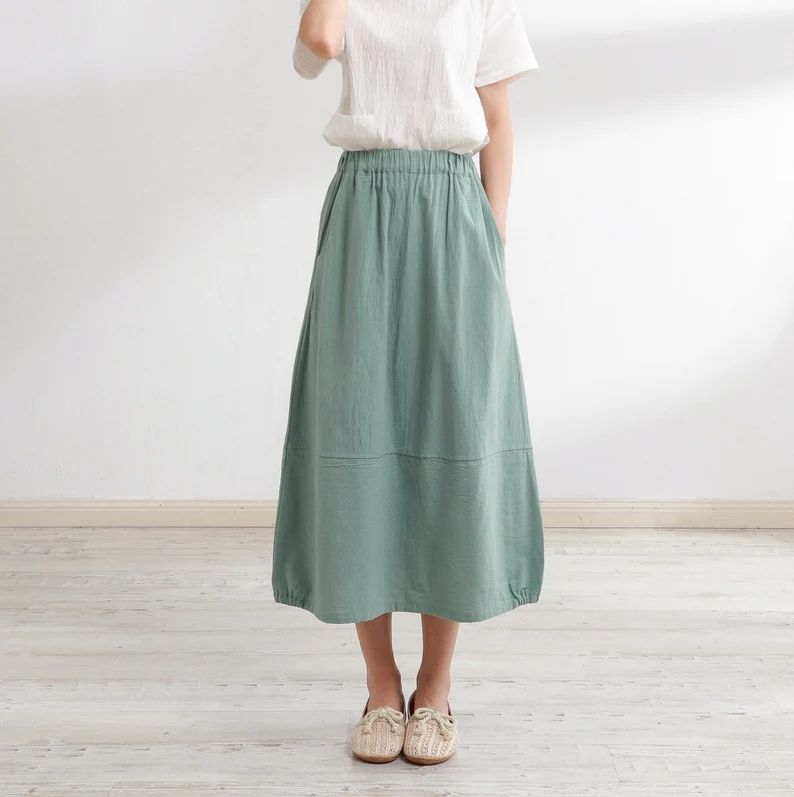 New Design Summer Cotton Skirts A-line Pleated Elastic Waist Skirt Flared Midi Skirts Customized ... | Etsy (US)