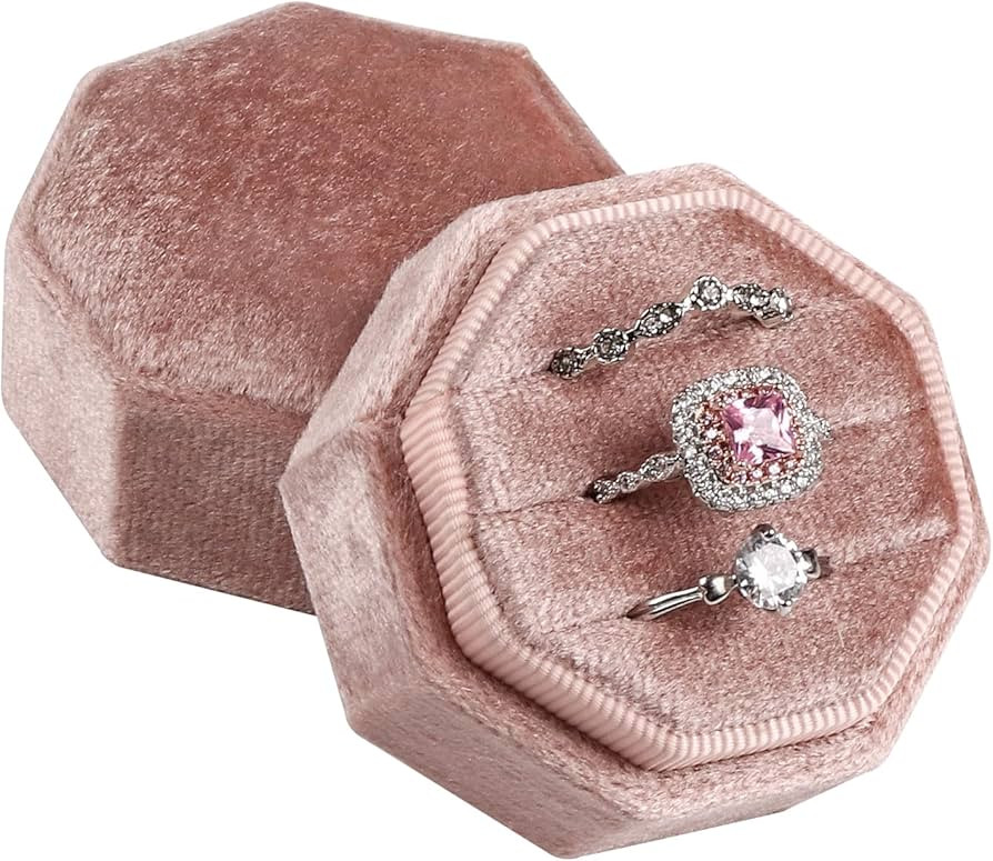 JIDUO Velvet Ring Box for Proposal 3 Slots Octagon Wedding Ring Storage Jewelry Boxes, Perfect for Engagement & Ceremony, Handmade with Care and High-Density Forms | Amazon (US)