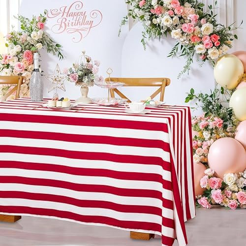 SoarDream Tablecloth Rectangle Striped Tablecovers: 57×84 Inch Red and White Fall Tablecloth - D... | Amazon (US)