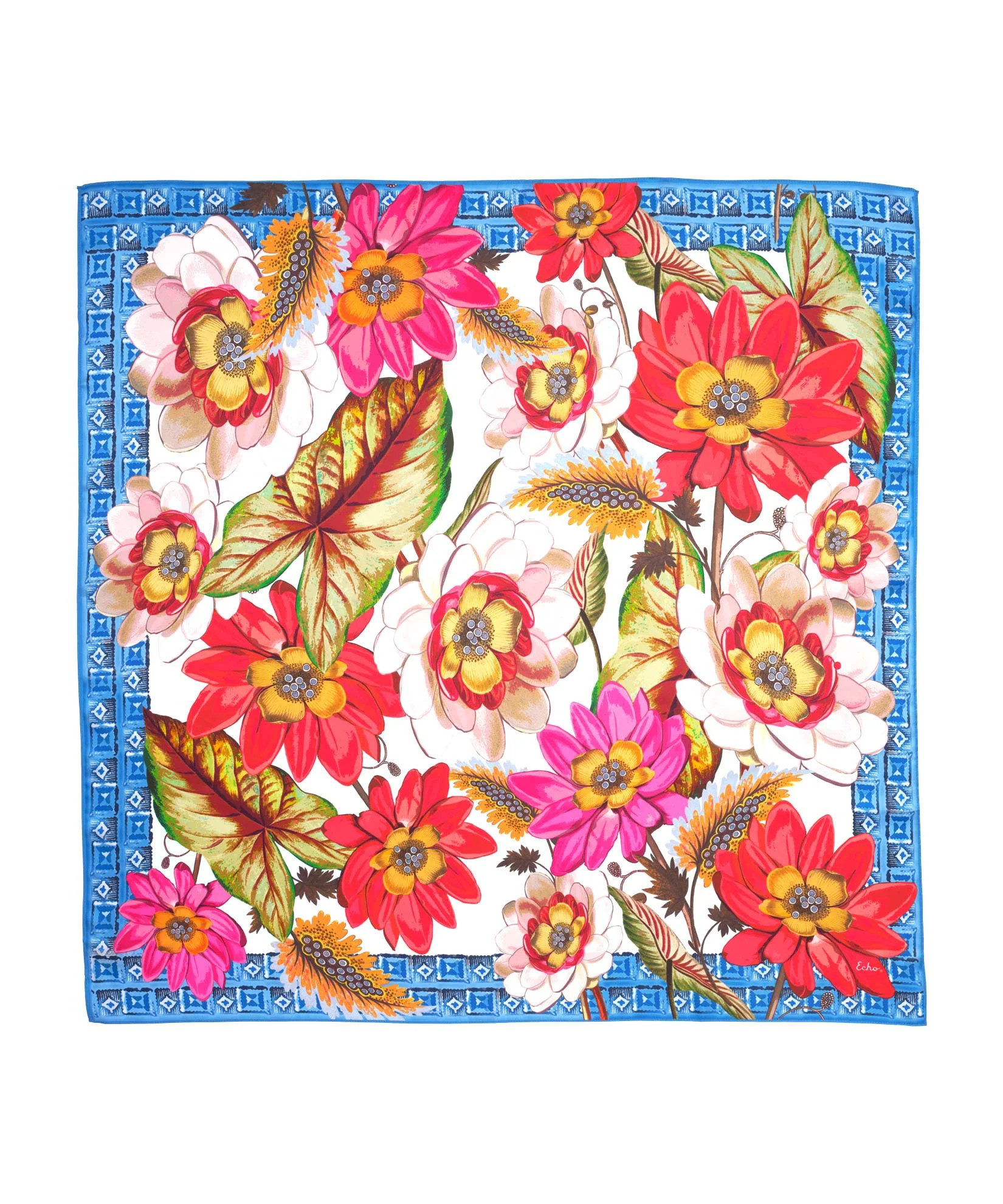 Tropical Floral 35" Silk Square Scarf | Echo New York