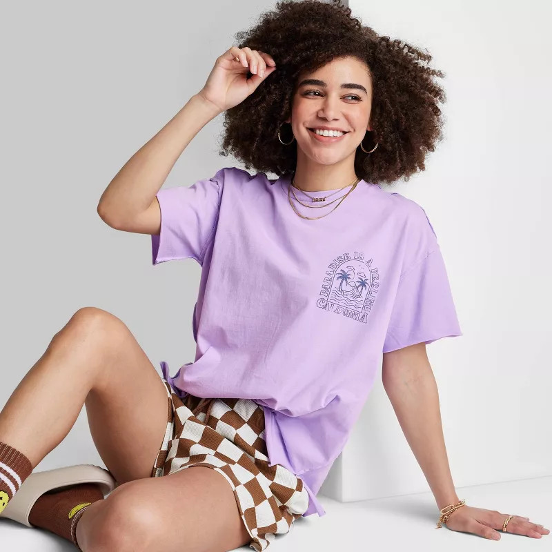 Women's Ascot + Hart Short Sleeve Graphic Boyfriend T-Shirt - Purple | Target
