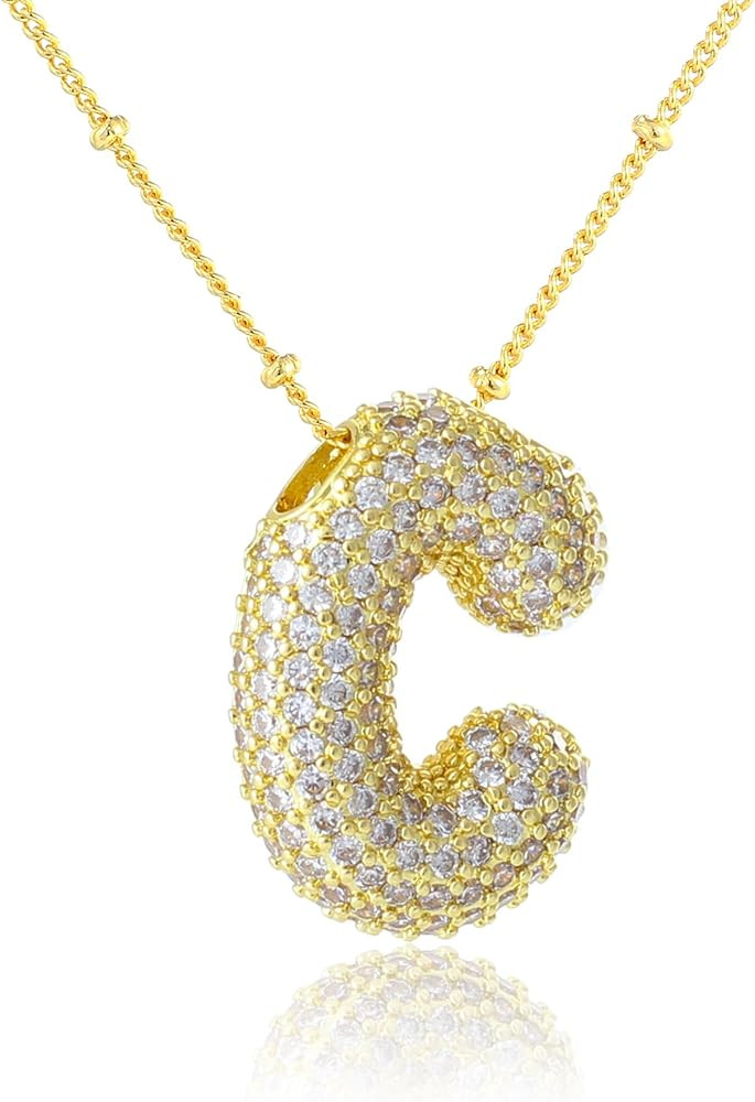 KELMALL Cubic Zirconia Bubble Initial Letter Necklace for Women - Elegant Gold Plated A-Z Alphabe... | Amazon (US)