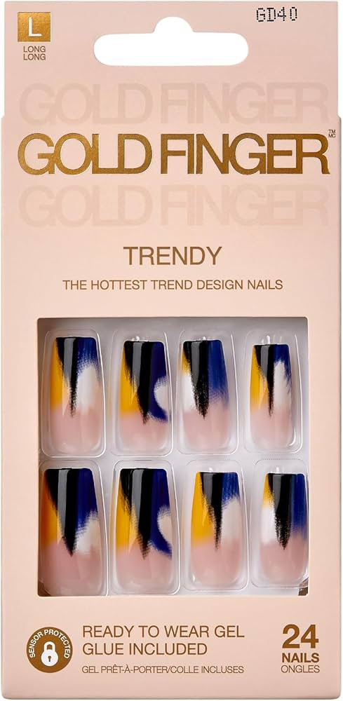 GoldFinger Trendy False Nails Kit, Long Squre Design Nail, Bold Neutral Blue Overlay Effect Print... | Amazon (US)
