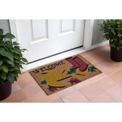 18" X 30" Brown and Red Coir Leaves Welcome Outdoor Spring Door Mat | Wayfair North America