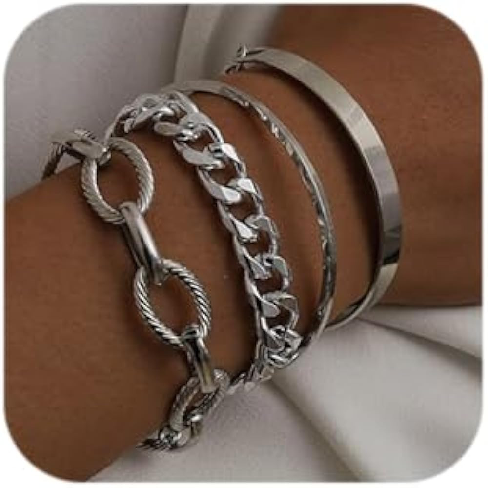 Octwine Fashion Cute Simple Boho Stackable Bracelet Set Chunky Layered Link Bracelet Chain Bracel... | Amazon (US)