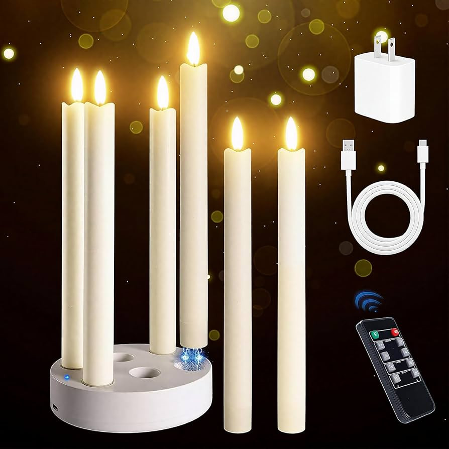 Rechargeable Flameless Taper Candles, 6 Pcs Real Wax Rechargeable LED Candles Flickering with Rem... | Amazon (US)