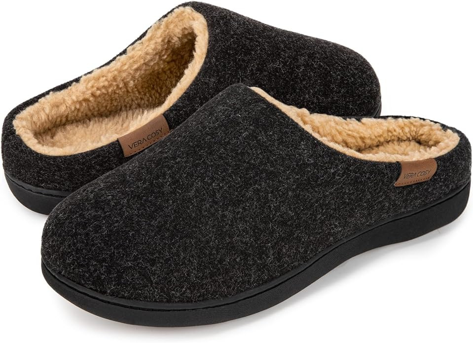 VeraCosy Men's Fuzzy Faux Sherpa Lined Memory Foam Slippers, Slip on Warm House Shoes | Amazon (US)