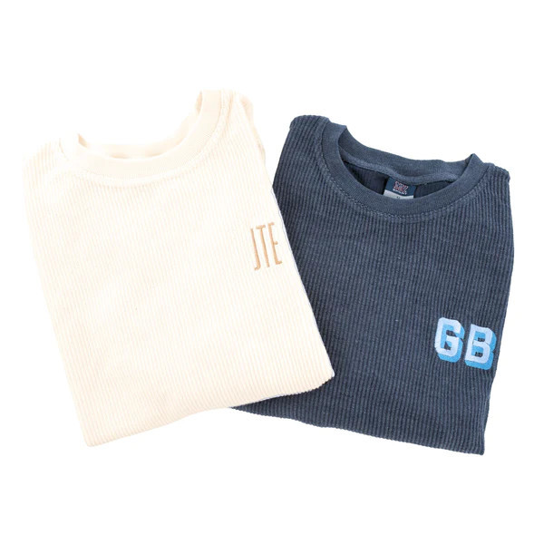 Embroidered Monogram Corded Sweatshirt | Sprinkled With Pink