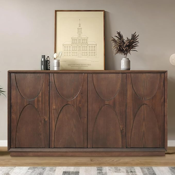 LKTART 59" Sideboard Buffet Cabinet Retro Accent Storage Cabinet with Magnetic Door Latches Adjus... | Amazon (US)