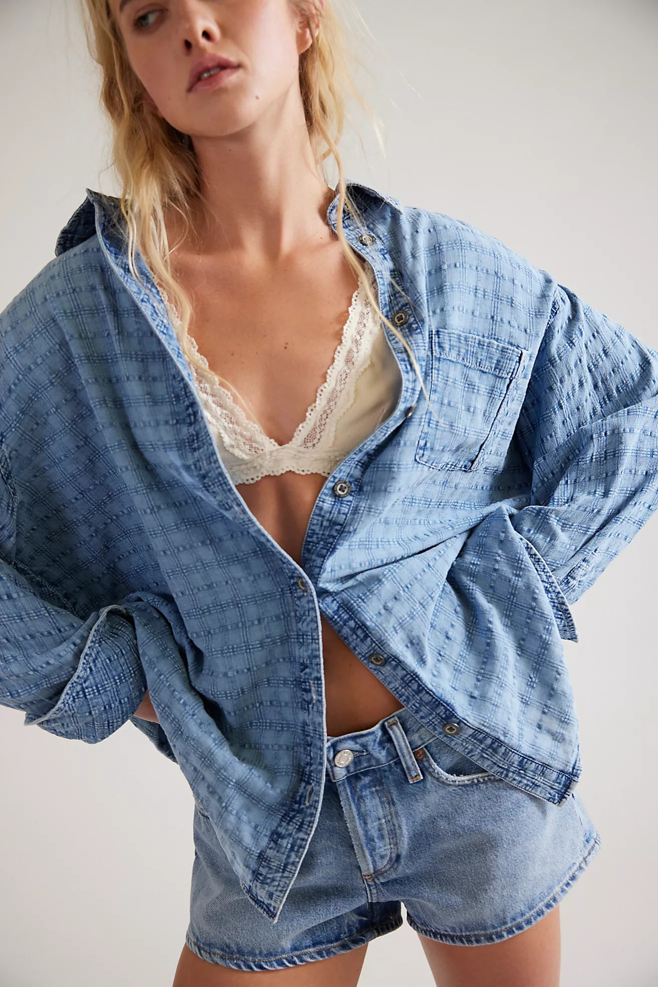 We The Free Sabine Indigo Dobby Button Down | Free People (Global - UK&FR Excluded)