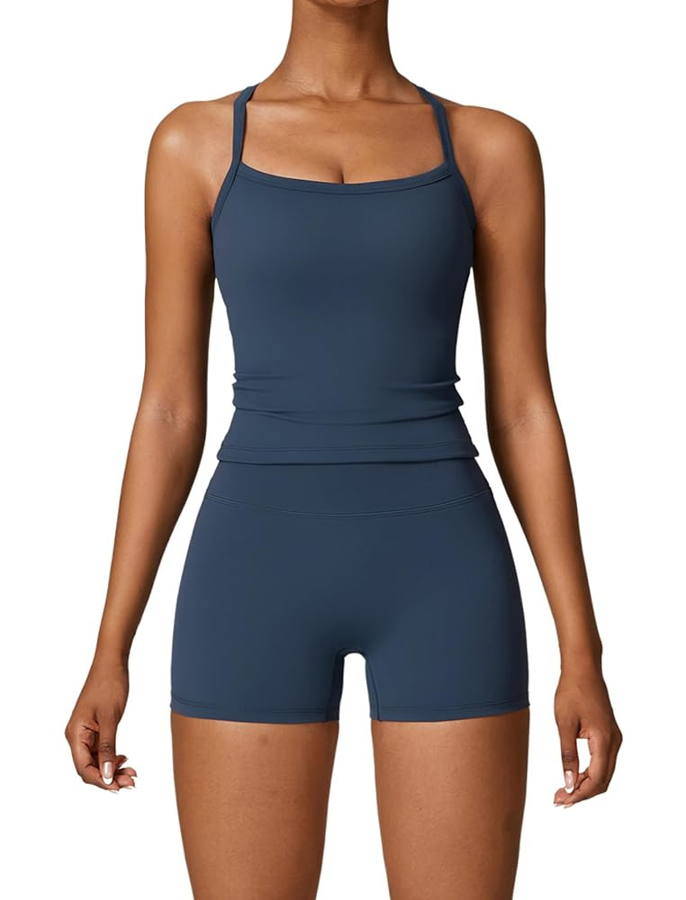 Two Piece Workout Sets For Women Tank Top Matching High Waist Booty Lifting Shorts Gym Yoga Activ... | Amazon (US)