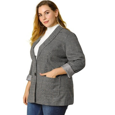 Agnes Orinda Women's Plus Size Plaid Formal Notched Lapel Blazer Grey 4X | Target
