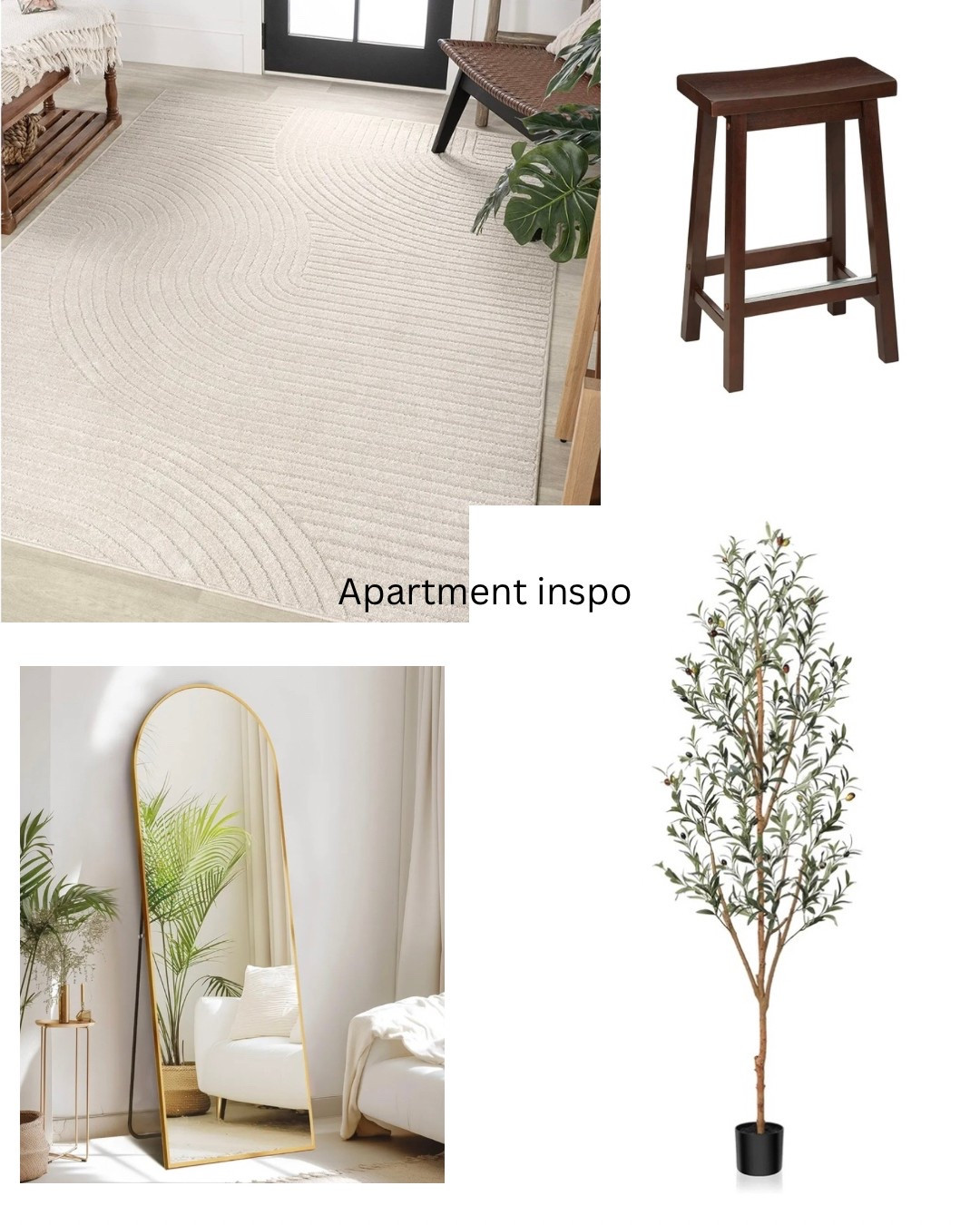 Apartment inspo / living room rug / fig tree / Olive tree / arched gold mirror / cream rug / bar stools / apartment living / home decor 

#LTKHome #LTKFindsUnder100 #LTKStyleTip