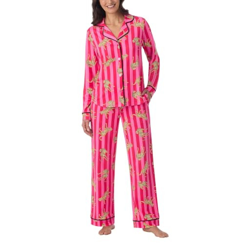 Room Service Women's 2-Piece Pajama Set - Long Sleeve Notch Collar Button Down Top and Lounge Pants (X-Small, Pink) | Amazon (US)