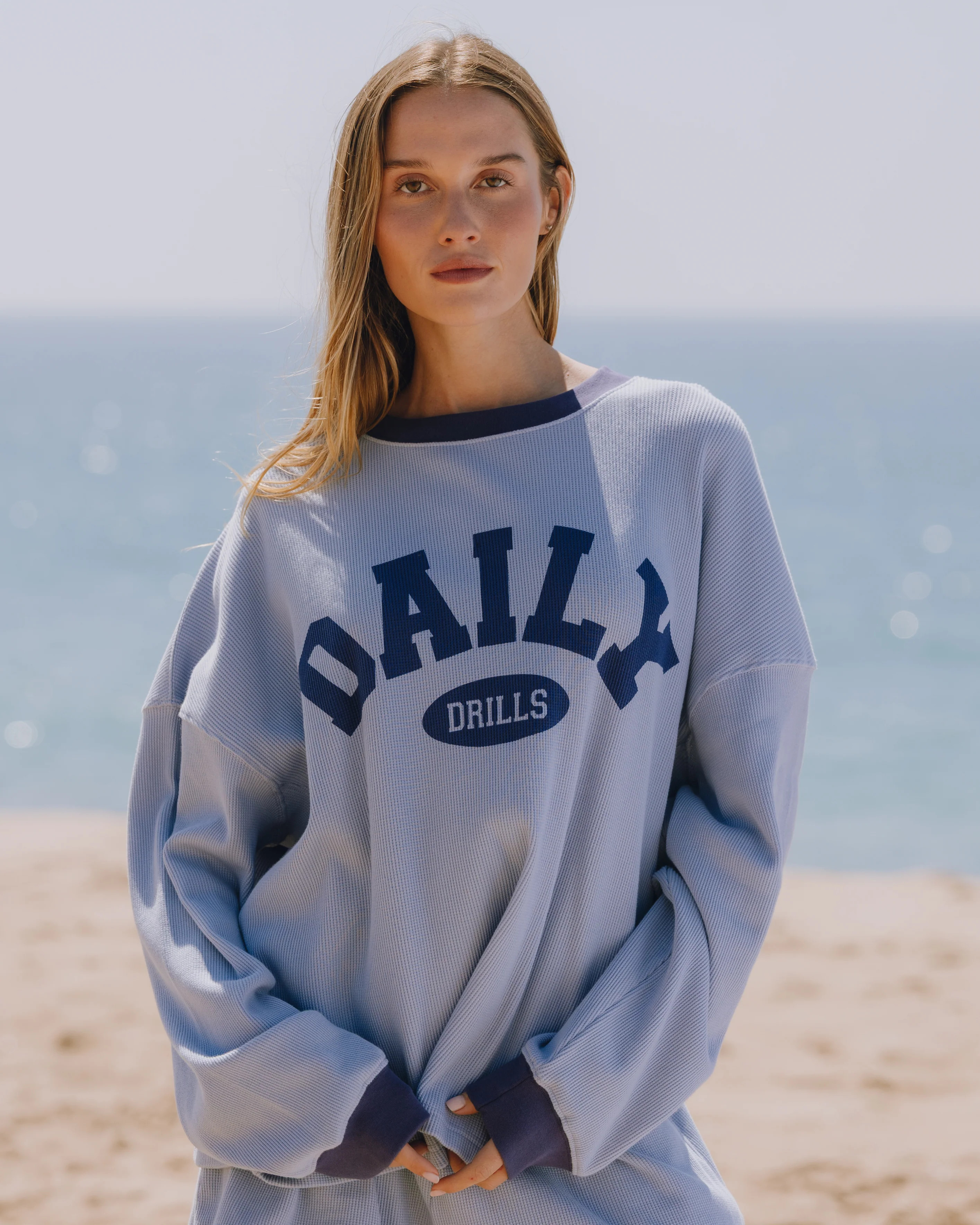 Oversized Daily Thermal - Mist + Navy Rib | Daily Drills LLC