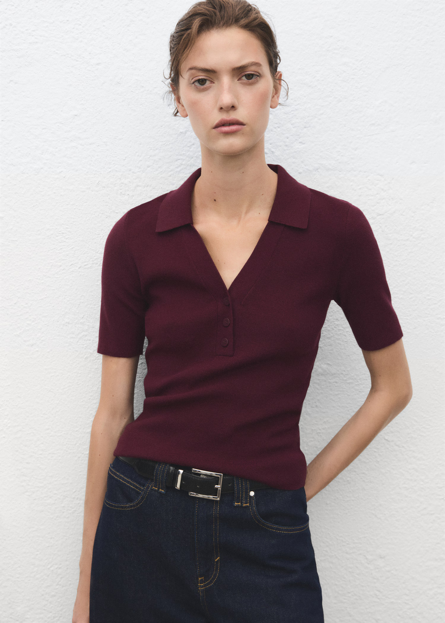 Fine-knit sweater with shirt collar - Women | MANGO USA | Mango (US/MX/AU)