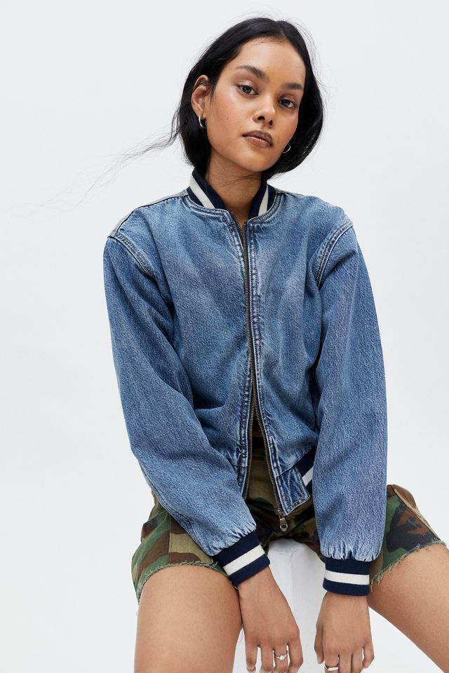 BDG Tia Denim Varsity Bomber Jacket | Urban Outfitters (US and RoW)