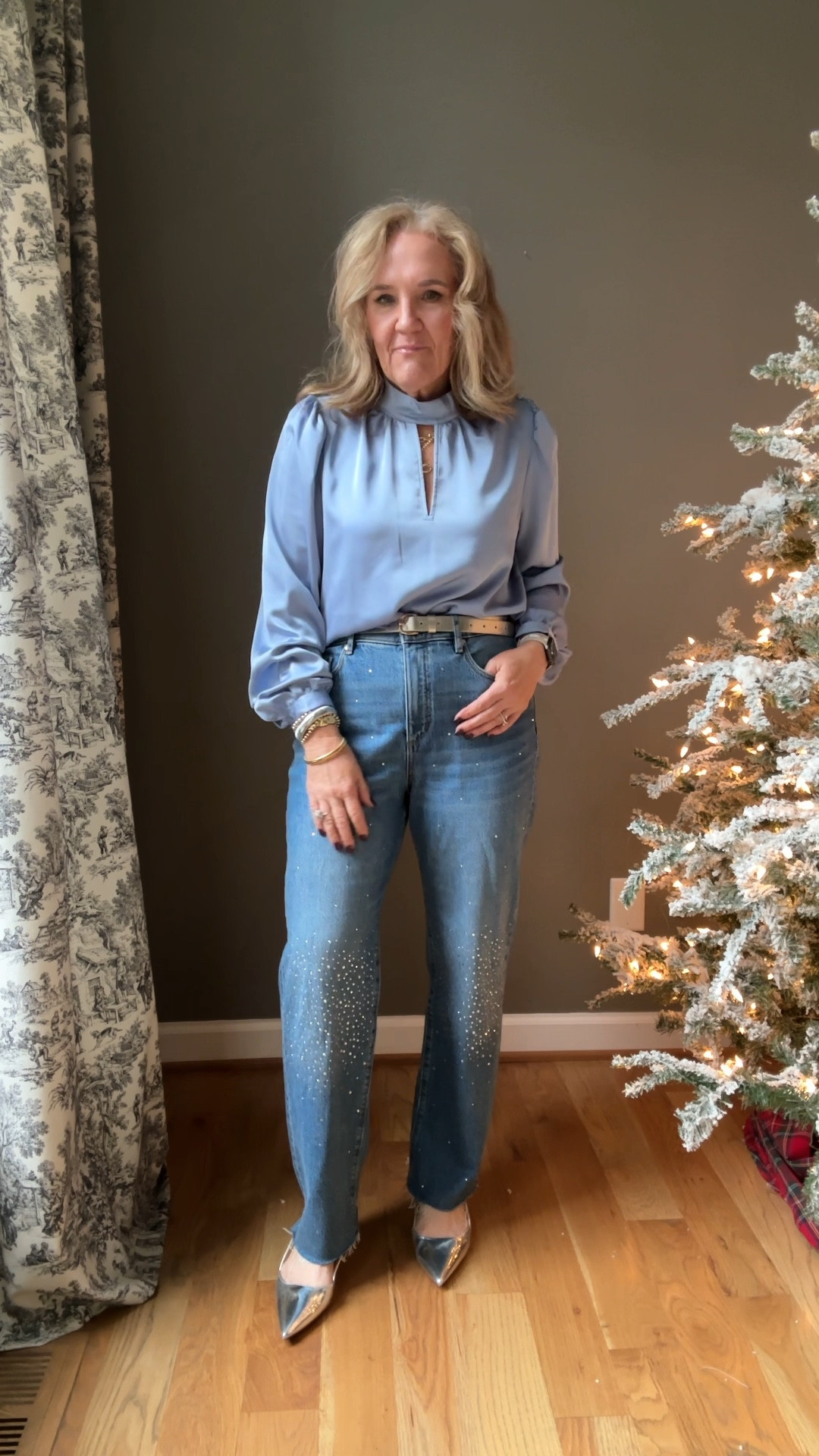 50% off sale! 

Prettiest holiday casual look. Blouse size medium jeans size 29/8 

Linking similar silver shoes 

Rhinestone embellished jeans, blue satin top LOFT jeans holiday outfit, New Year’s Eve, outfit, Christmas outfit, holiday party outfit

#LTKSaleAlert #LTKOver40 #LTKCyberWeek